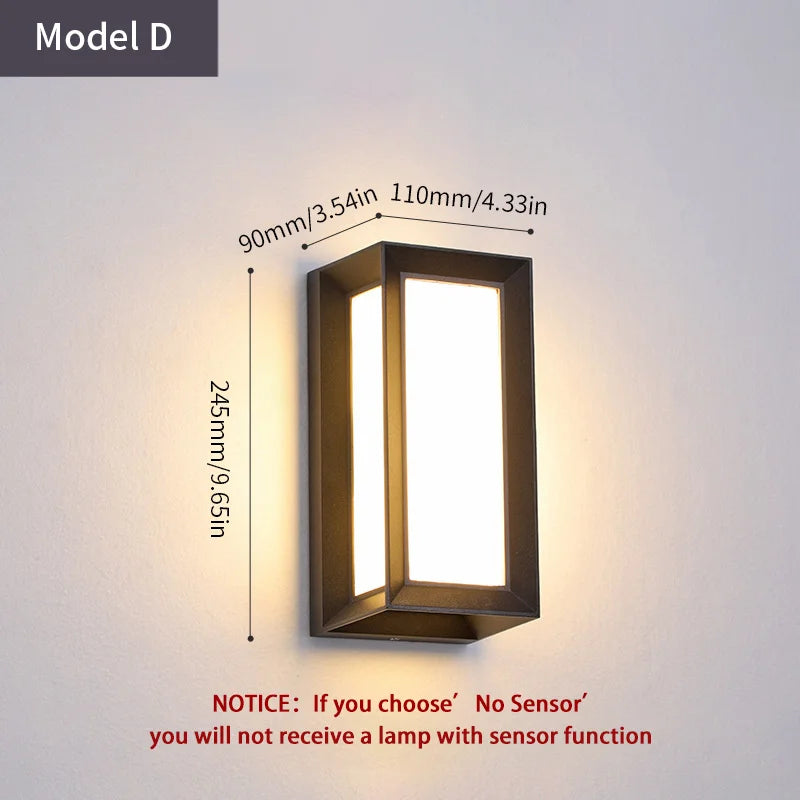 LED Outdoor Wall Lamp with Optional Radar Motion Sensor — IP55 Waterproof in 7 Models & 2 Color Temperatures