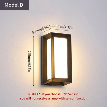 LED Outdoor Wall Lamp with Optional Radar Motion Sensor — IP55 Waterproof in 7 Models & 2 Color Temperatures