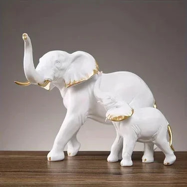 Modern Resin Elephant Statue Pair — Decorative Animal Figurine Sculpture for Living Room & Shelf