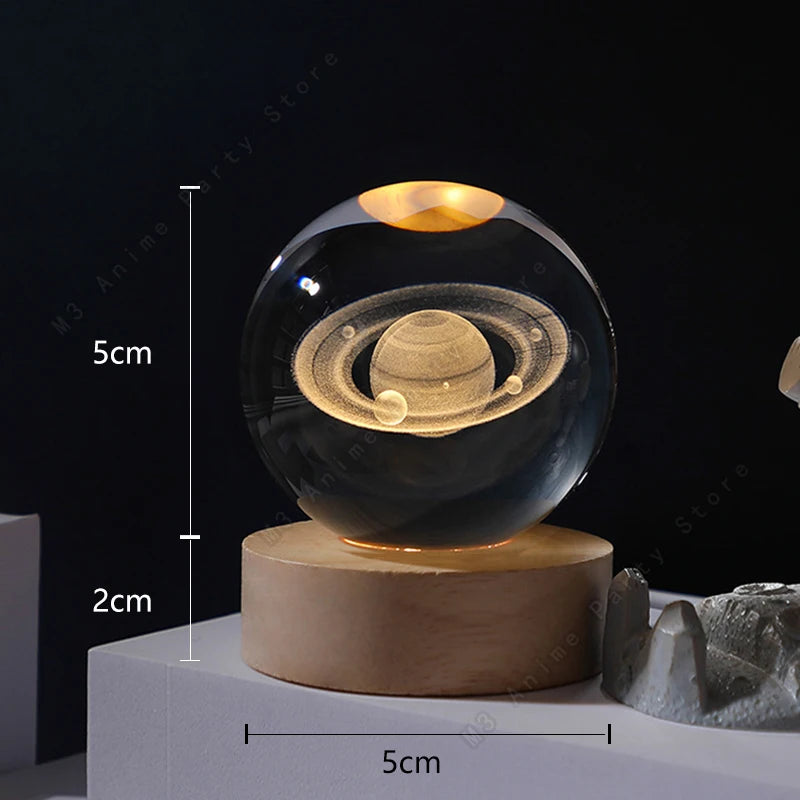 3D Crystal Ball Galaxy Night Light — Laser Engraved LED Lamp with Wooden Base