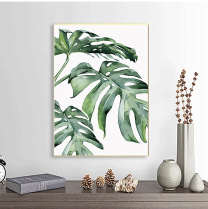 Scandinavian Tropical Leaves Canvas Poster — Unframed Green Botanical Wall Art in 11 Sizes