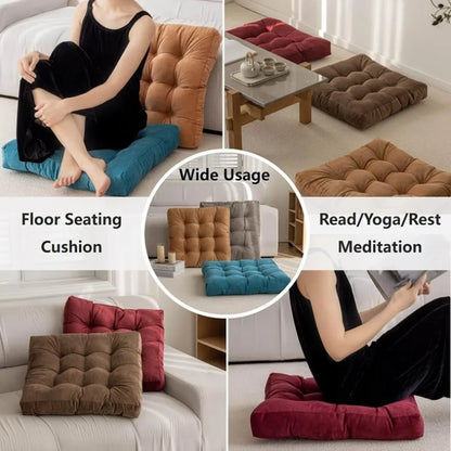 Corduroy Floor Meditation Cushion — Thick Tufted Square Yoga Seat Pillow