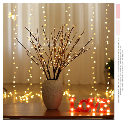 LED Willow Branch Twig Lamp — 20-Bulb Bendable Vase Light for Bedroom & Home Decor in 6 Colors