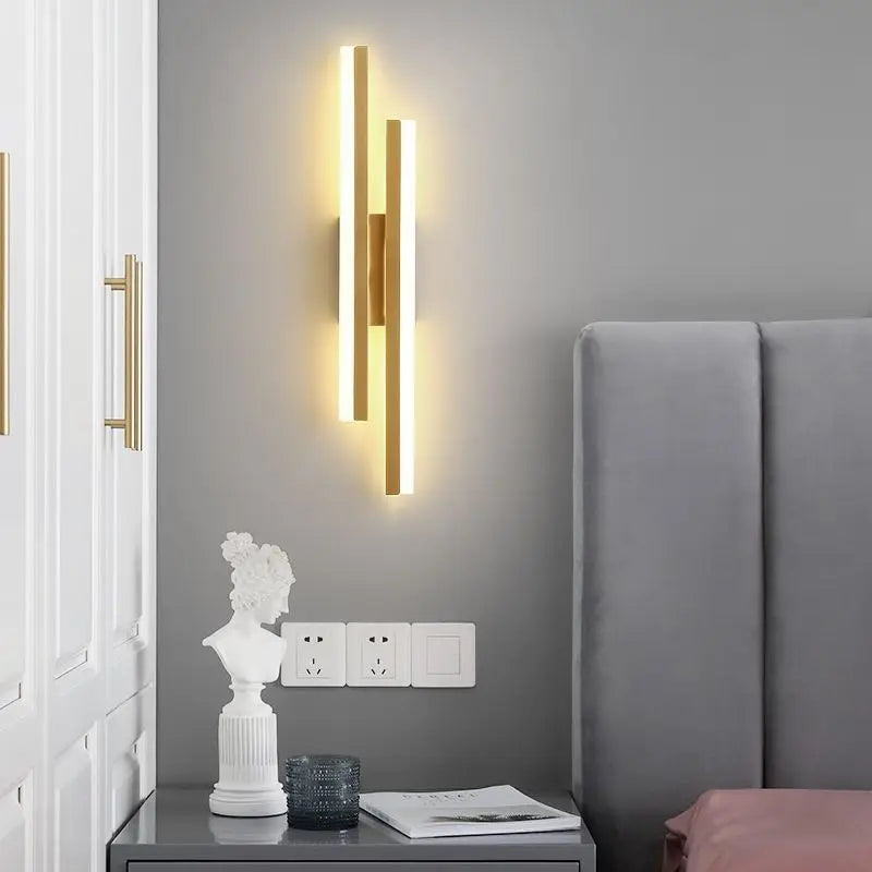 Nordic Dimmable LED Wall Sconce — 3-Color Iron & Acrylic Bedside Lamp in Black or Gold, Left or Right