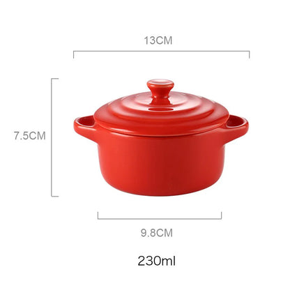 Ceramic Double Ear Bowl with Lid — Glazed Baking Bowl for Steamed Eggs, Soup & Pudding