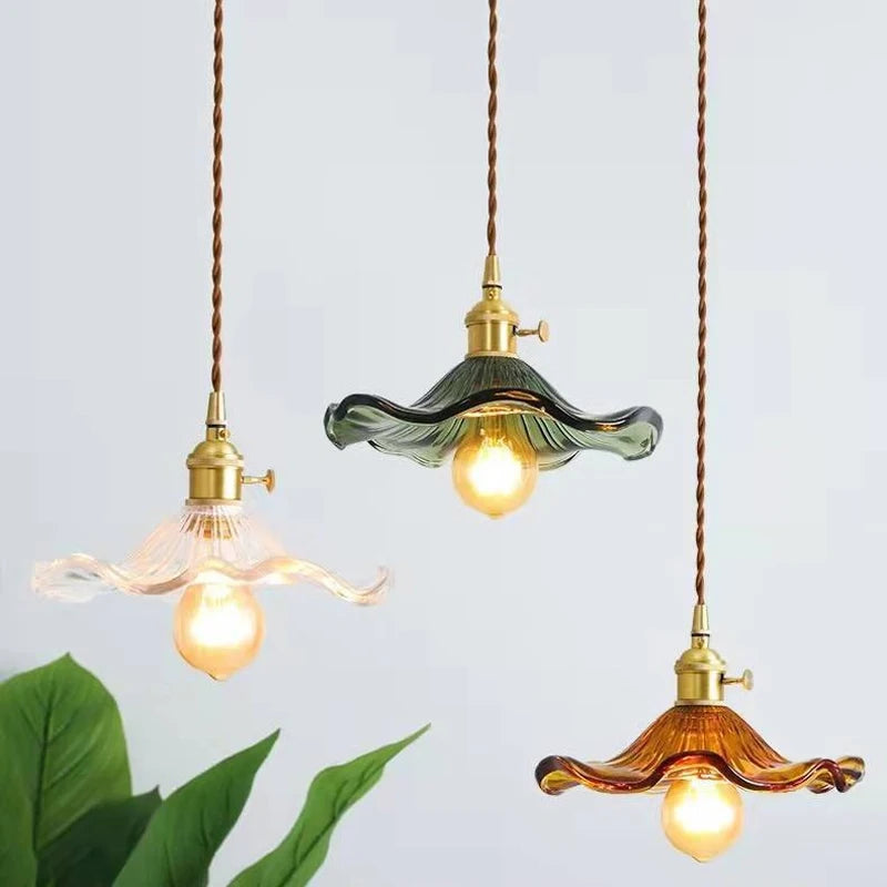 Art Deco Copper Glass Pendant Light — Colorful Edison Ceiling Chandelier for Bedroom, Living Room & Bar