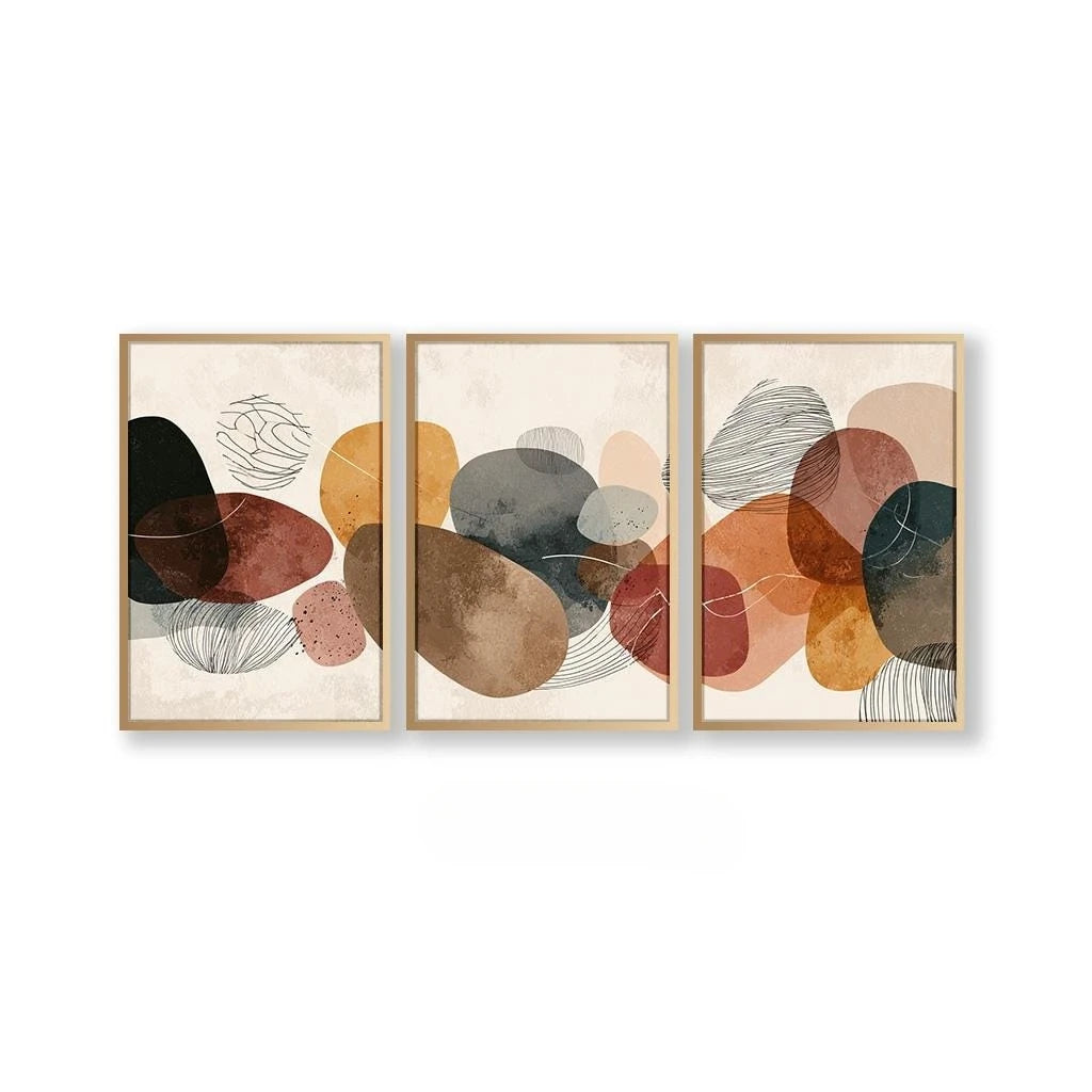 3-Panel Abstract Canvas Wall Art Set — Modern Unframed Triptych Print for Living Room & Office
