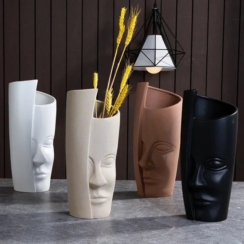 Ceramic Human Face Sculpture Vase — Handmade Nordic Art Flower Pot & Candlestick for Home Decor