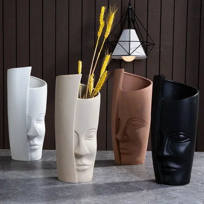 Ceramic Human Face Sculpture Vase — Handmade Nordic Art Flower Pot & Candlestick for Home Decor