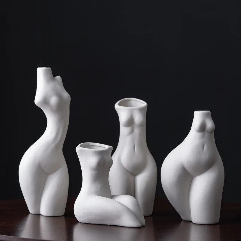 Ceramic Human Form Vase — Nordic Sculptural Body Art Vase for Dried Flowers & Home Decor