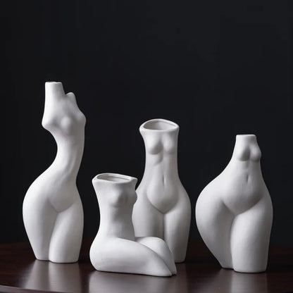 Ceramic Human Form Vase — Nordic Sculptural Body Art Vase for Dried Flowers & Home Decor