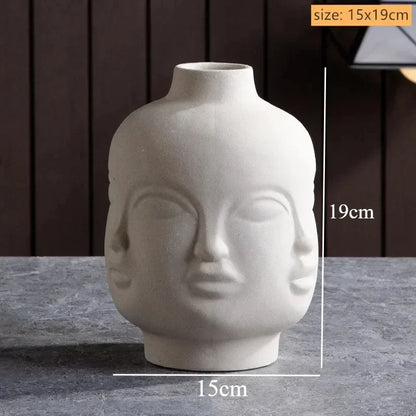 Ceramic Human Face Sculpture Vase — Handmade Nordic Art Flower Pot & Candlestick for Home Decor