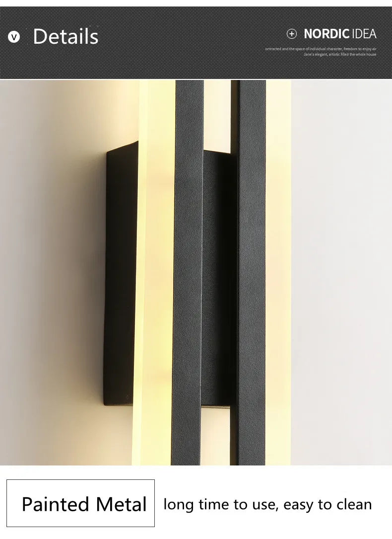 Nordic Dimmable LED Wall Sconce — 3-Color Iron & Acrylic Bedside Lamp in Black or Gold, Left or Right
