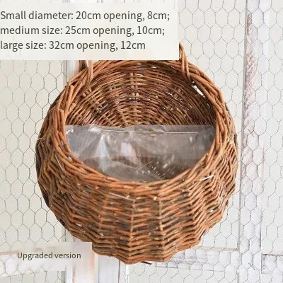 Handmade Wicker Rattan Wall Planter Basket — Natural Hanging Flower Pot for Indoor & Outdoor Garden Decor