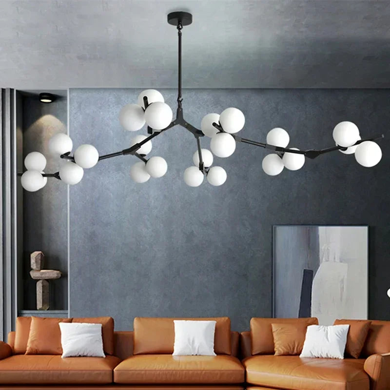 Modern Glass Ball Branch Chandelier — LED Ceiling Light for Living Room & Dining Room
