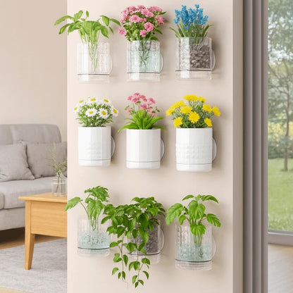 Self-Adhesive Wall Planter — Double Layer Hydroponic Hanging Flower Pot for Indoor Walls