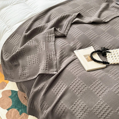 100% Cotton Waffle Knit Throw Blanket — Soft Breathable Sofa & Bed Throw