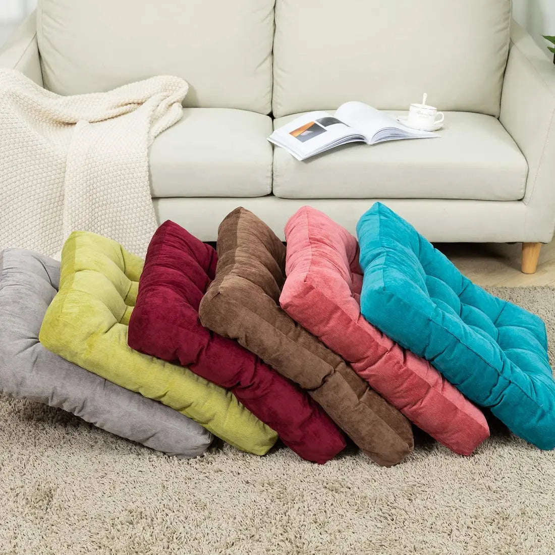 Corduroy Floor Meditation Cushion — Thick Tufted Square Yoga Seat Pillow