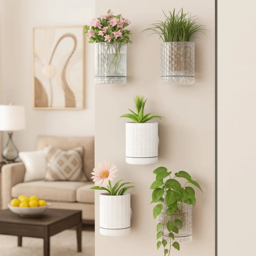 Self-Adhesive Wall Planter — Double Layer Hydroponic Hanging Flower Pot for Indoor Walls
