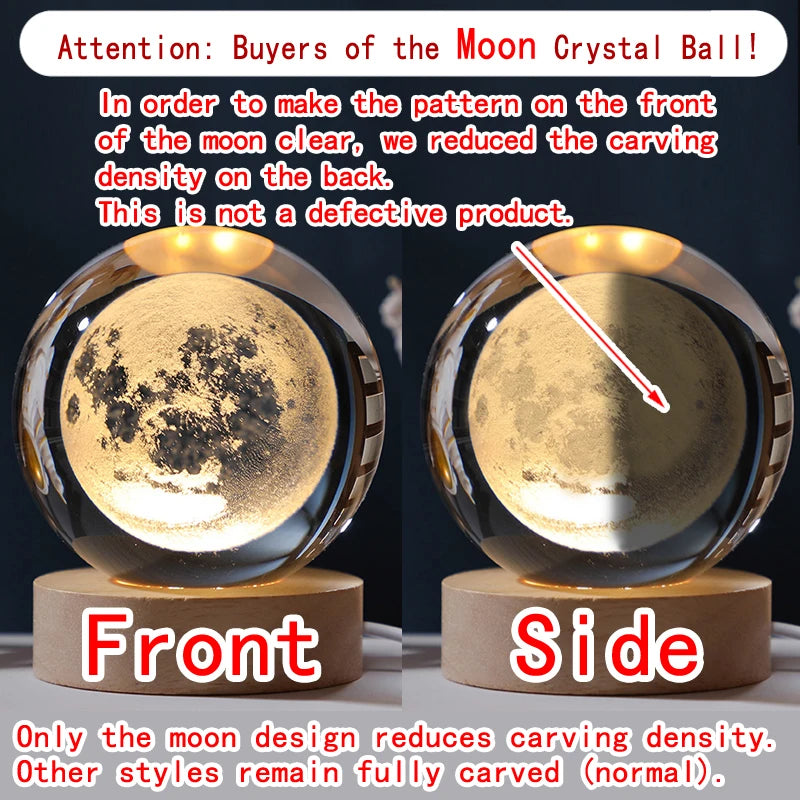 3D Crystal Ball Galaxy Night Light — Laser Engraved LED Lamp with Wooden Base