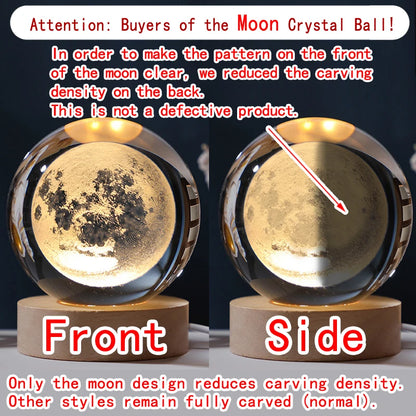 3D Crystal Ball Galaxy Night Light — Laser Engraved LED Lamp with Wooden Base
