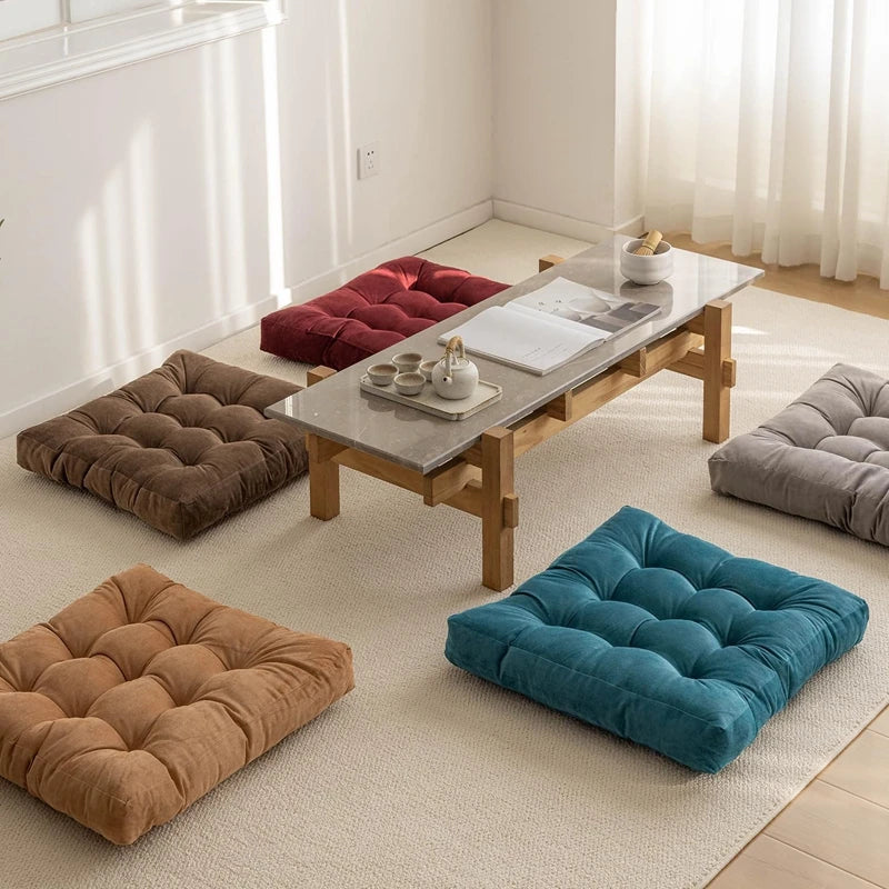 Corduroy Floor Meditation Cushion — Thick Tufted Square Yoga Seat Pillow