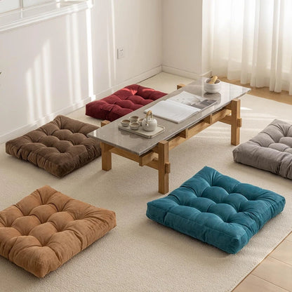 Corduroy Floor Meditation Cushion — Thick Tufted Square Yoga Seat Pillow