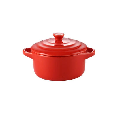 Ceramic Double Ear Bowl with Lid — Glazed Baking Bowl for Steamed Eggs, Soup & Pudding