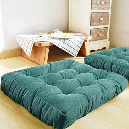 Corduroy Floor Meditation Cushion — Thick Tufted Square Yoga Seat Pillow