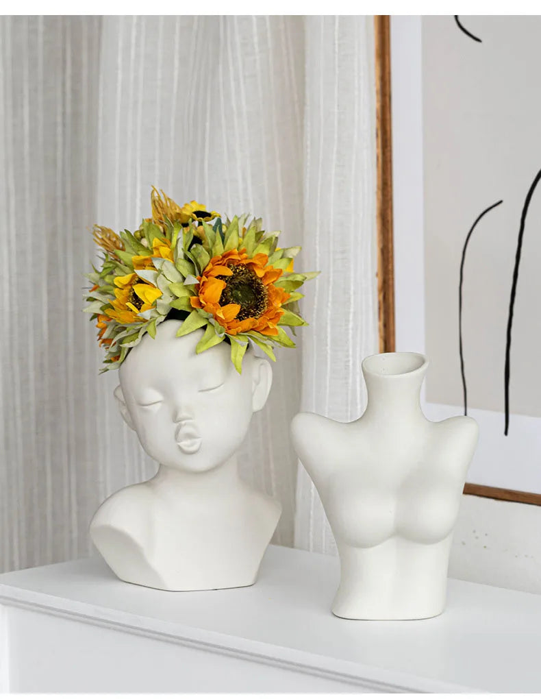 Ceramic Human Form Vase — Nordic Sculptural Body Art Vase for Dried Flowers & Home Decor