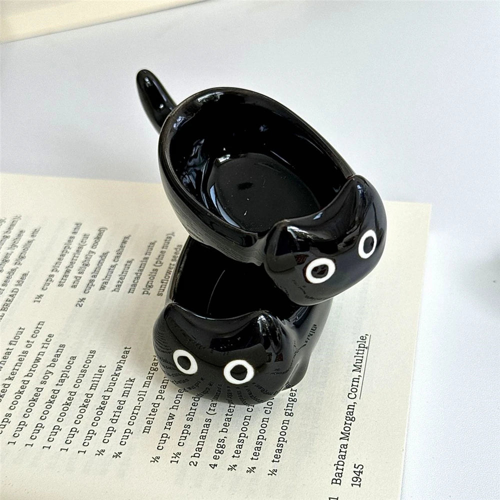 Ceramic Cat-Shaped Mini Dipping Plate — 4-Inch Side Dish & Decorative Cat Bowl in Black or Yellow