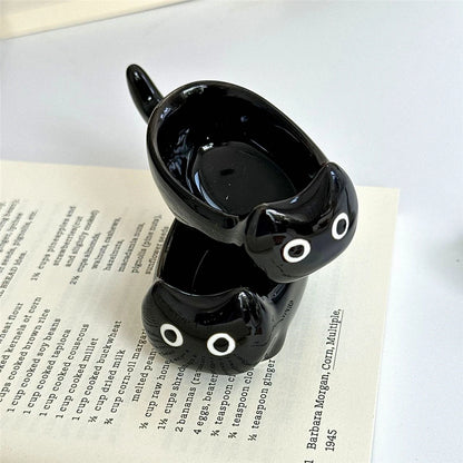 Ceramic Cat-Shaped Mini Dipping Plate — 4-Inch Side Dish & Decorative Cat Bowl in Black or Yellow