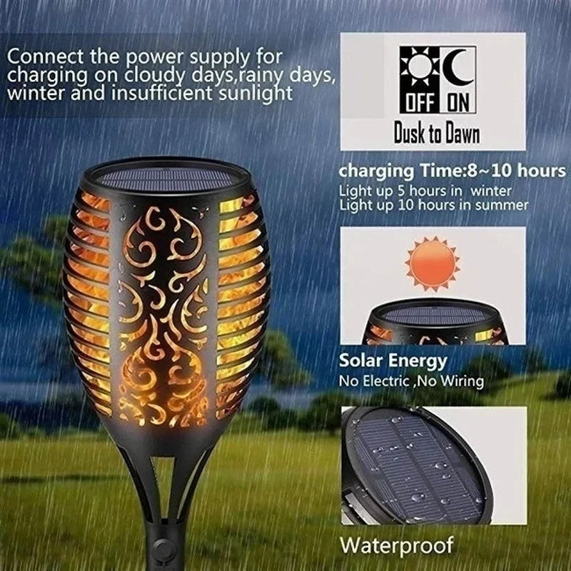 Solar Flame Torch Garden Light — 12-LED Flickering Dusk-to-Dawn Outdoor Stake Lamp, 1 to 12 Pack