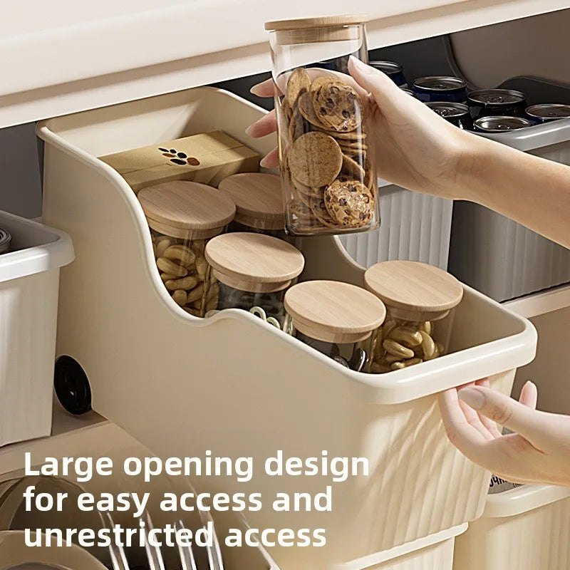 Under-Cabinet Kitchen Storage Box — Diagonal Seasoning & Sundries Organizer with or without Wheels
