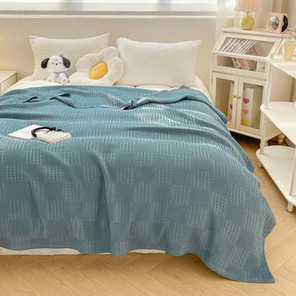 100% Cotton Waffle Knit Throw Blanket — Soft Breathable Sofa & Bed Throw