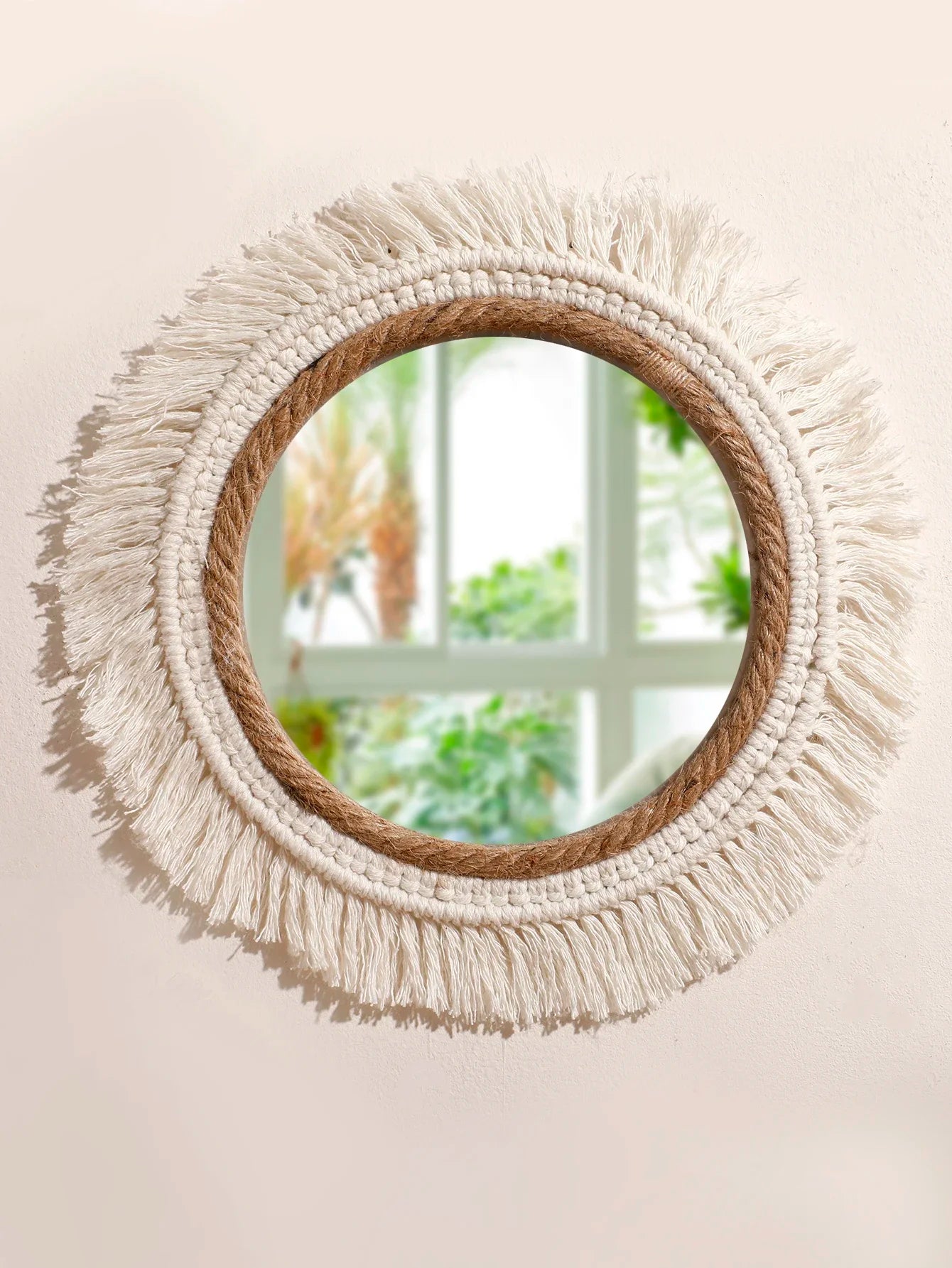 Bohemian Woven Round Wall Mirror — Handmade Boho Decorative Mirror in 3 Sizes