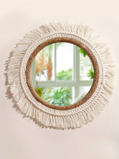 Bohemian Woven Round Wall Mirror — Handmade Boho Decorative Mirror in 3 Sizes