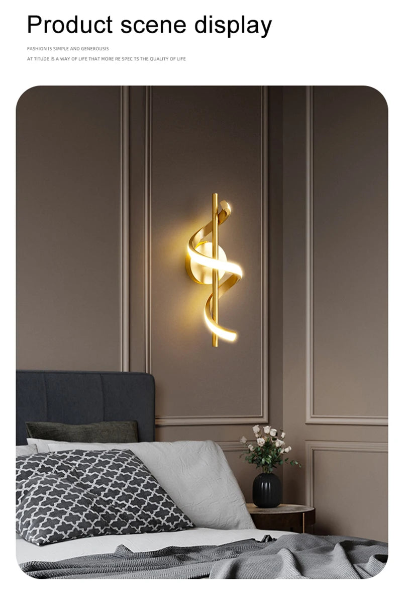 Nordic Copper LED Wall Sconce — 3-Color Switchable Bedside & Living Room Lamp in Black or Gold, 2 Styles