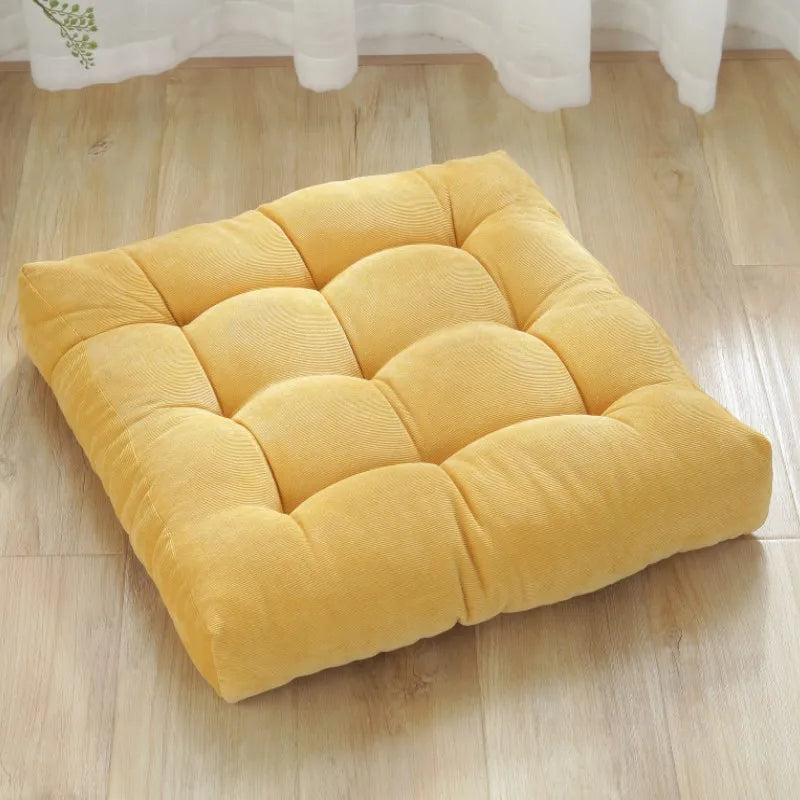 Corduroy Floor Meditation Cushion — Thick Tufted Square Yoga Seat Pillow
