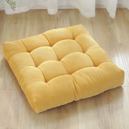 Corduroy Floor Meditation Cushion — Thick Tufted Square Yoga Seat Pillow