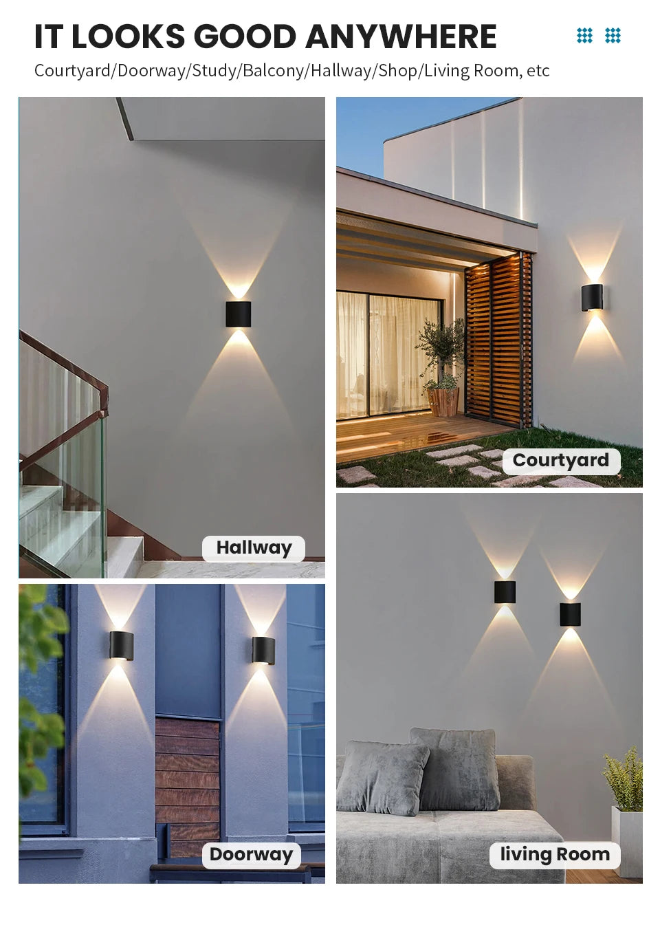 2W LED Wall Lamp — Waterproof Indoor & Outdoor Wall Light in White or Black, 3 Color Temperatures