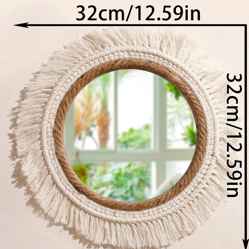 Bohemian Woven Round Wall Mirror — Handmade Boho Decorative Mirror in 3 Sizes