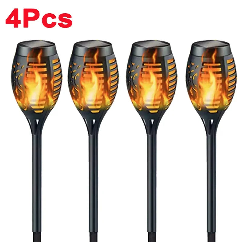 Solar Flame Torch Garden Light — 12-LED Flickering Dusk-to-Dawn Outdoor Stake Lamp, 1 to 12 Pack