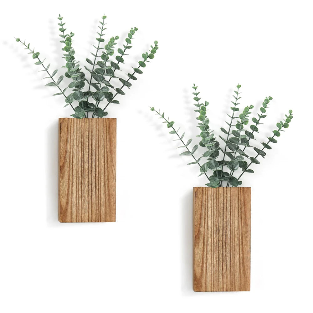 Wooden Wall Planter — Handcrafted Pine Hanging Vase for Flowers & Greenery | Modern Farmhouse Decor