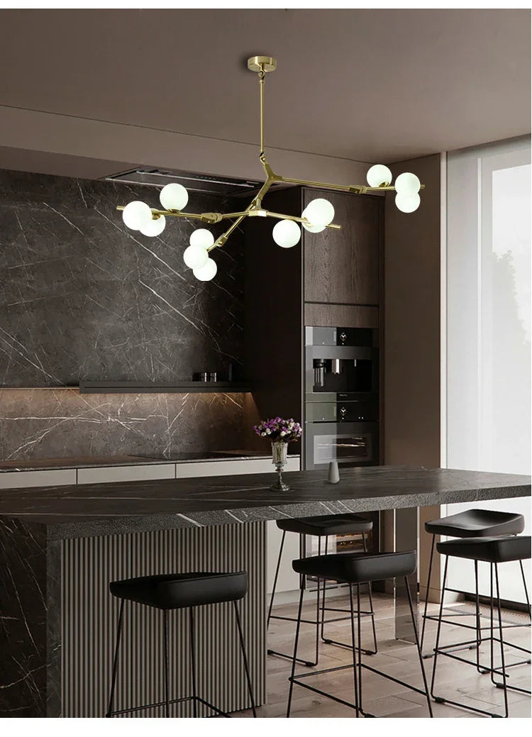 Modern Glass Ball Branch Chandelier — LED Ceiling Light for Living Room & Dining Room