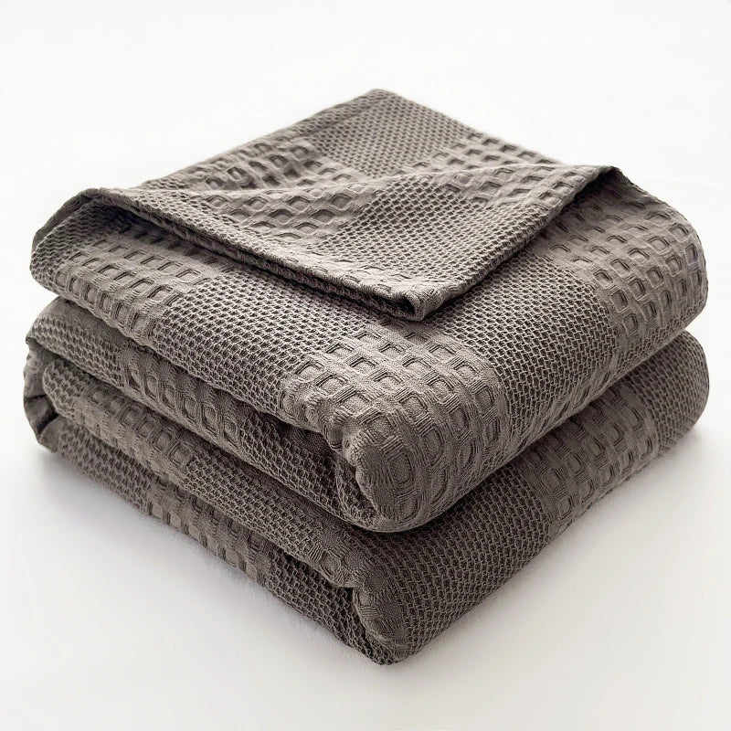 100% Cotton Waffle Knit Throw Blanket — Soft Breathable Sofa & Bed Throw