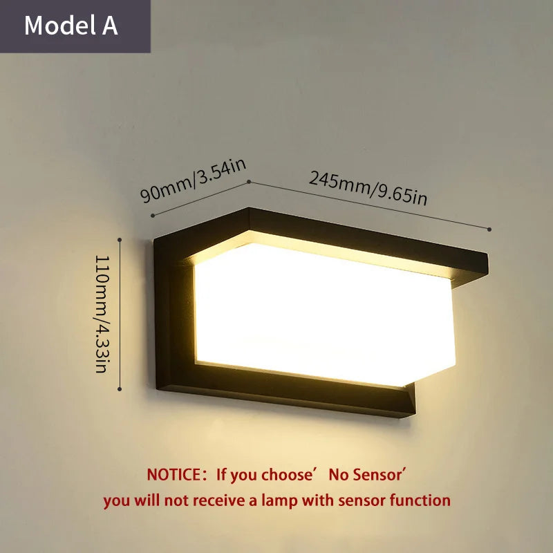 LED Outdoor Wall Lamp with Optional Radar Motion Sensor — IP55 Waterproof in 7 Models & 2 Color Temperatures