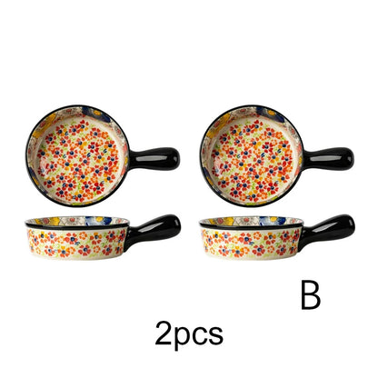 Hand-Painted Floral Porcelain Baking Dish Set — Oven Safe Au Gratin Dish with Handles in 3 Designs