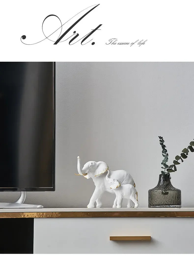 Modern Resin Elephant Statue Pair — Decorative Animal Figurine Sculpture for Living Room & Shelf