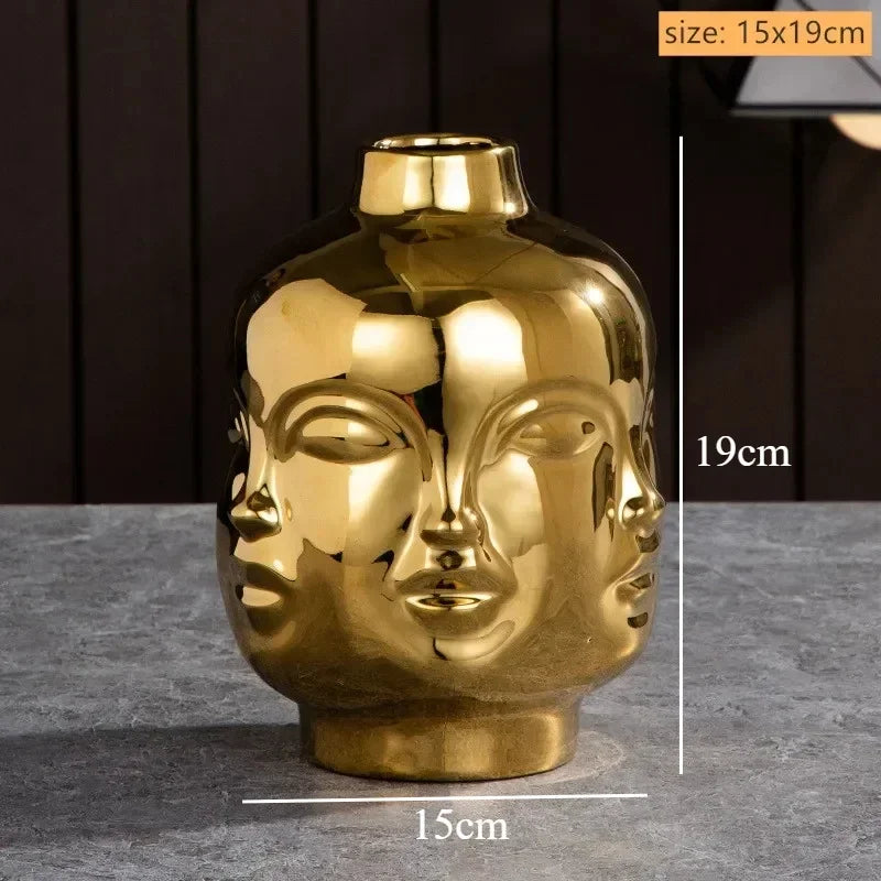 Ceramic Human Face Sculpture Vase — Handmade Nordic Art Flower Pot & Candlestick for Home Decor